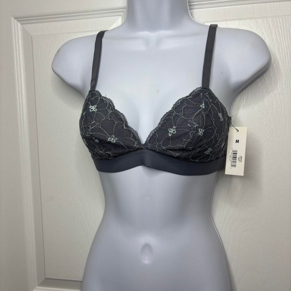 Blake & Co. Women's Medium Gray Lace Underwire Bra Floral Embroidered NWT